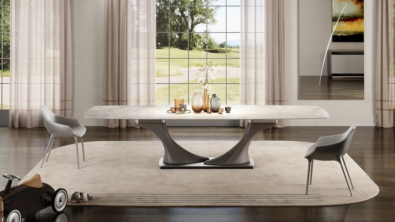 Archimede 72 tavolo allungabile piano vetrolegno con due prolunghe da 60cm