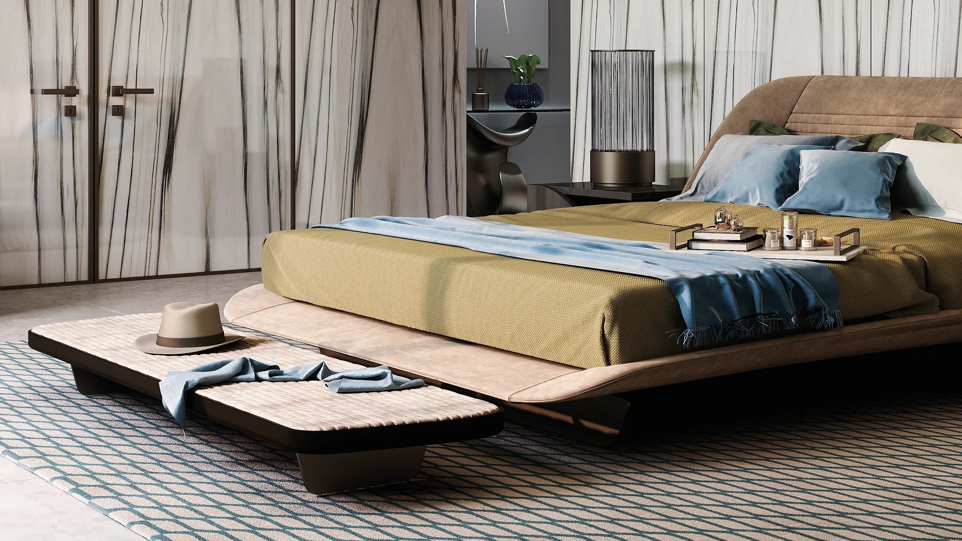 Segno pouf pelle nabuk piedini in metallo bronze