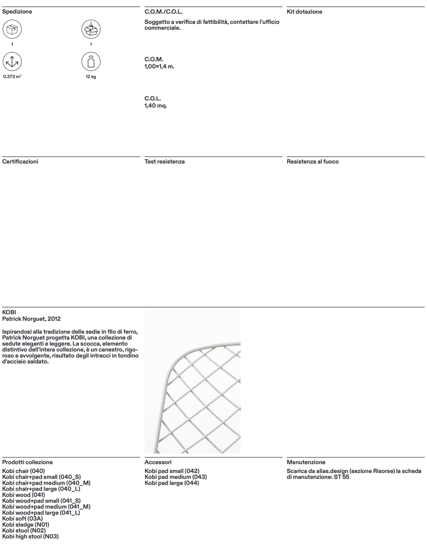 Kobi chair+pad medium sedia