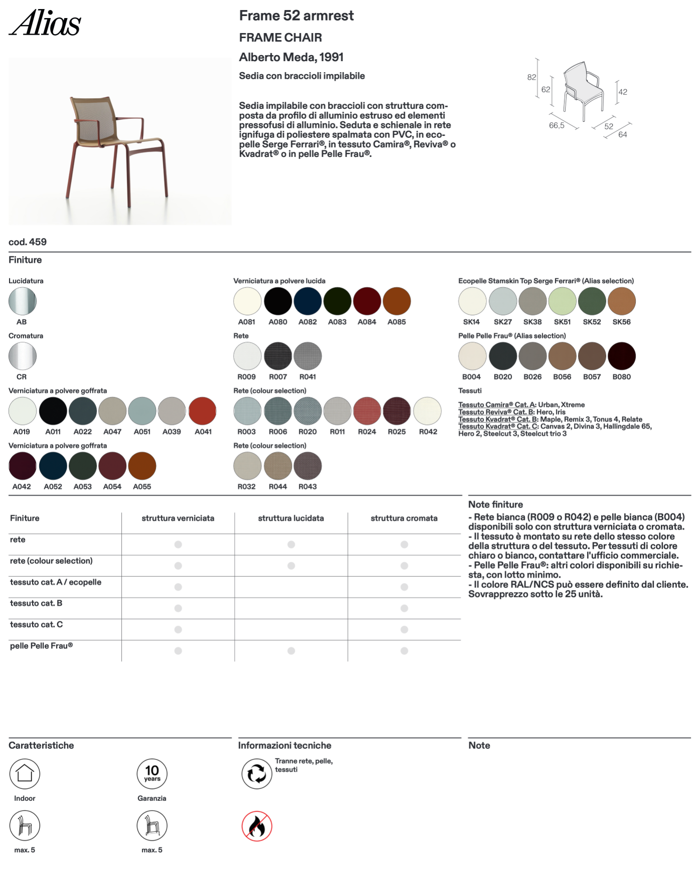 Frame 52 armrest sedia