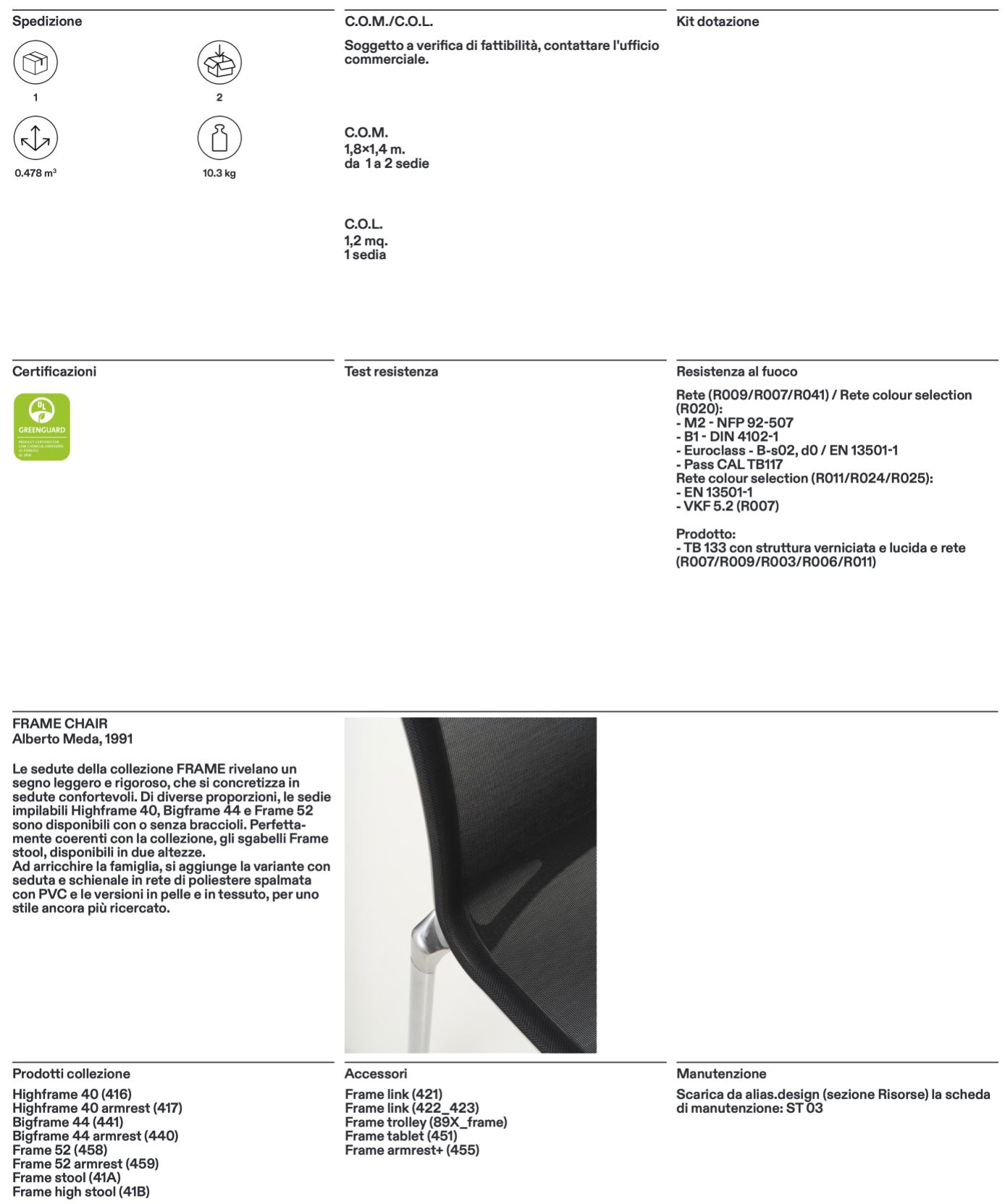 Frame 52 armrest sedia