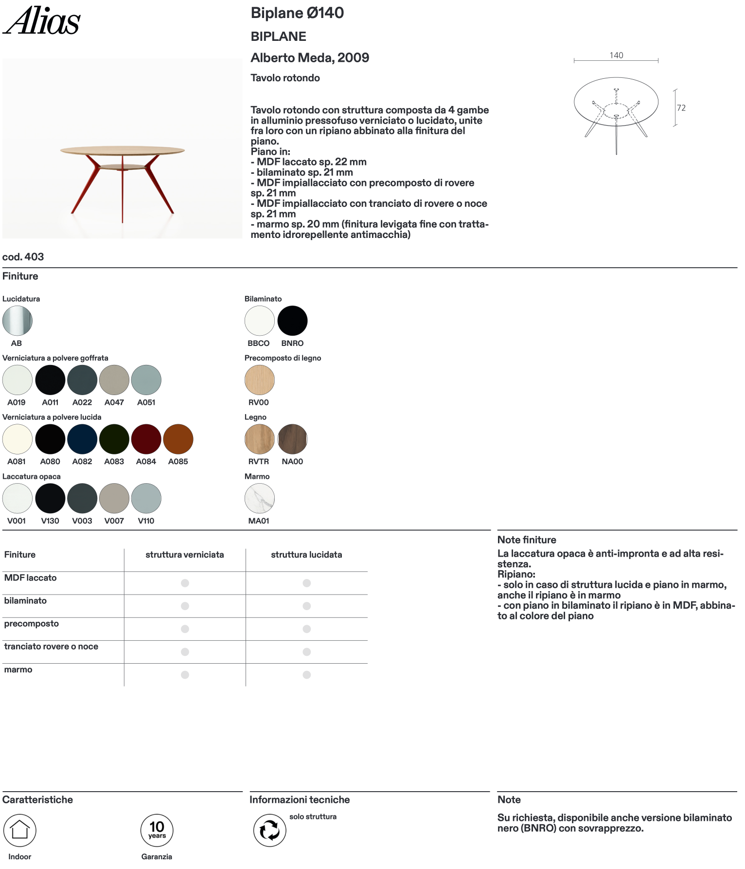 Biplane Ø140 tavolo