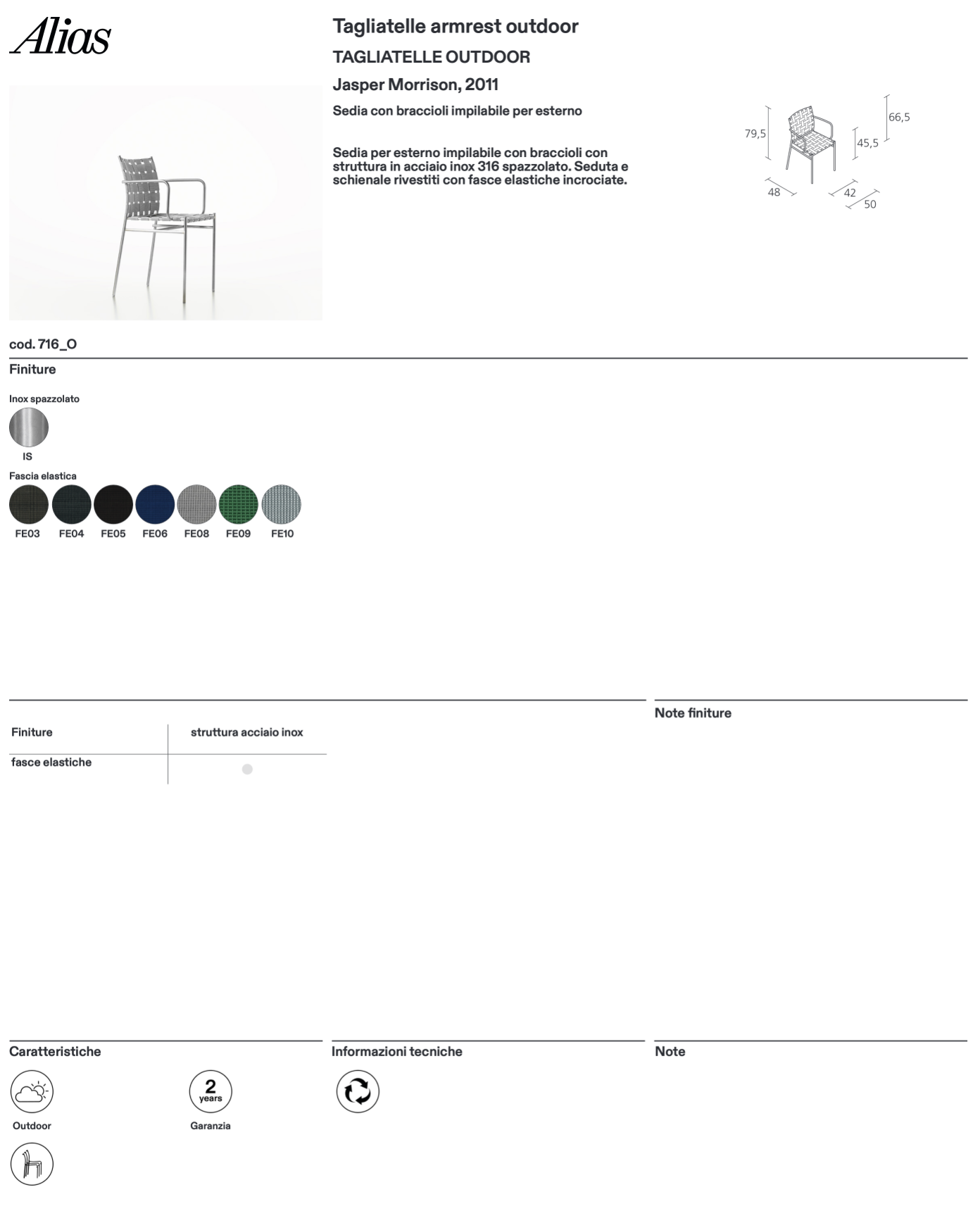 Tagliatelle armrest outdoor sedia
