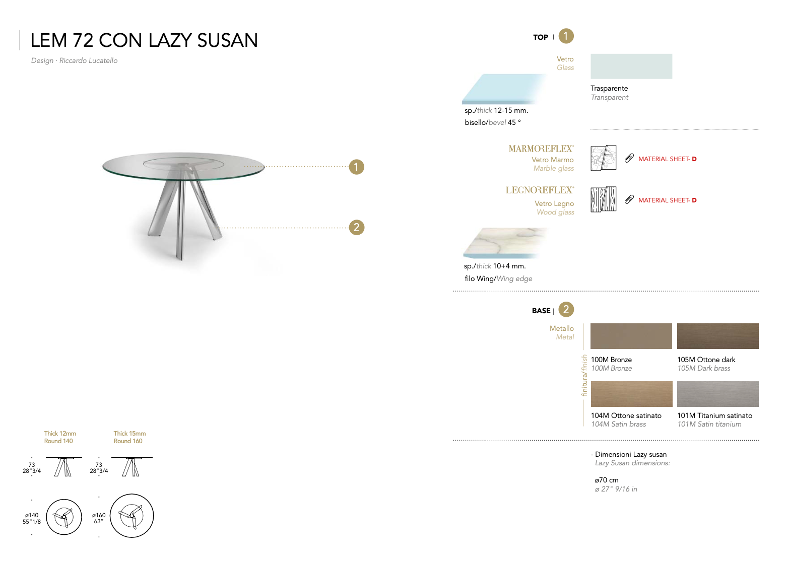 Lem 72 tavolo piano vetro