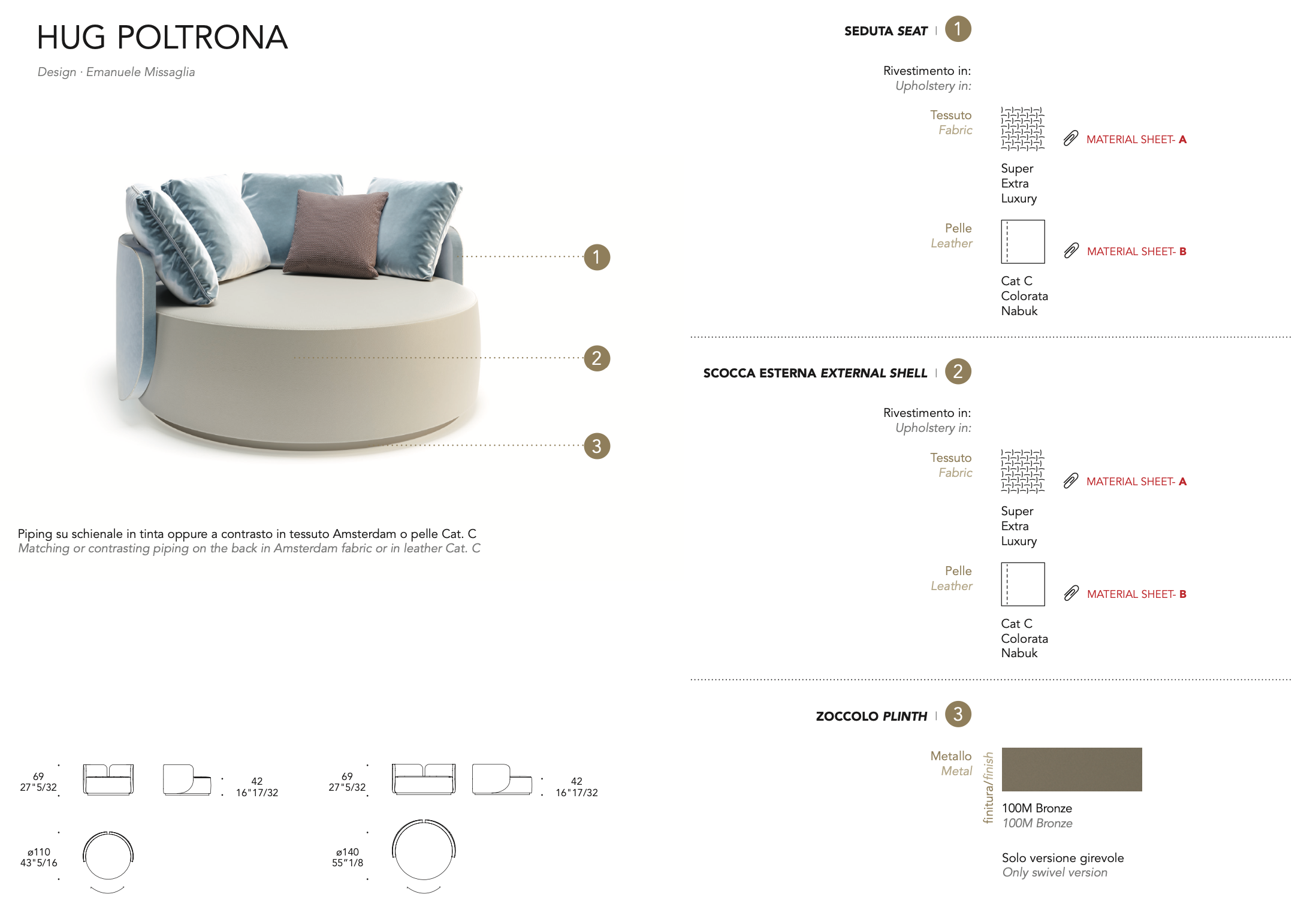 Hug poltrona pelle nabuk