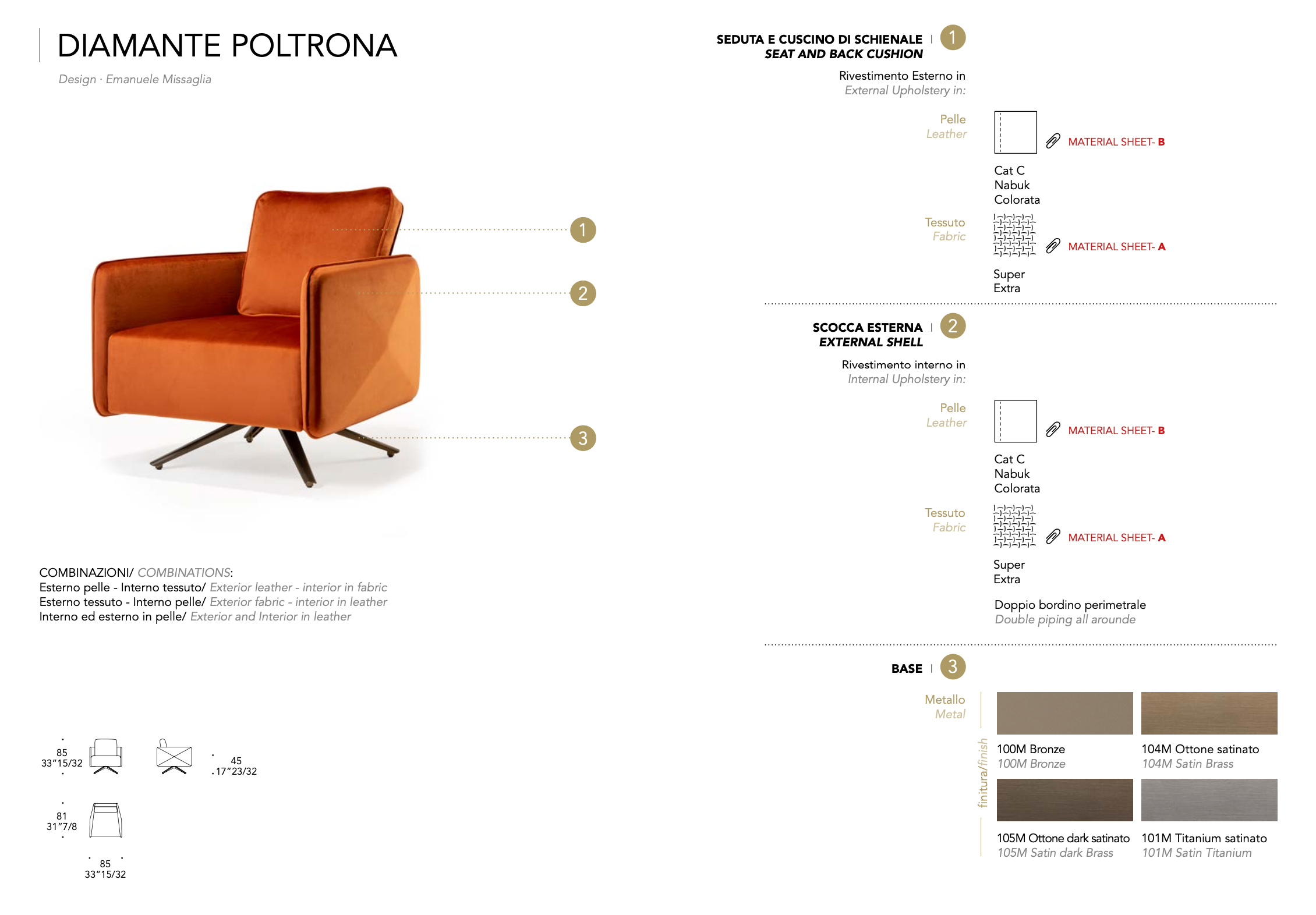 Diamante poltrona pelle nabuk