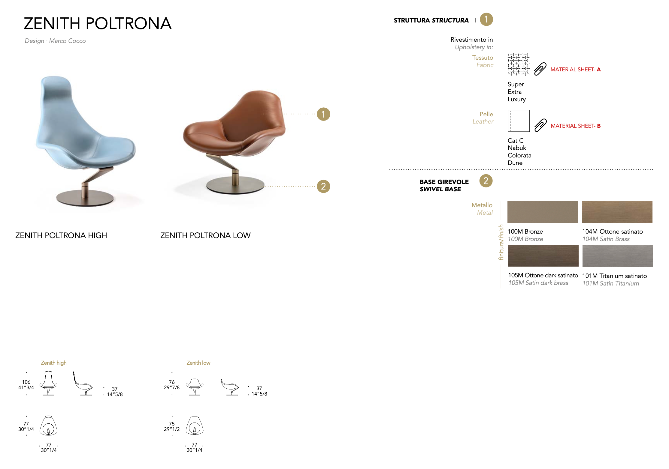 Zenith poltrona pelle nabuk