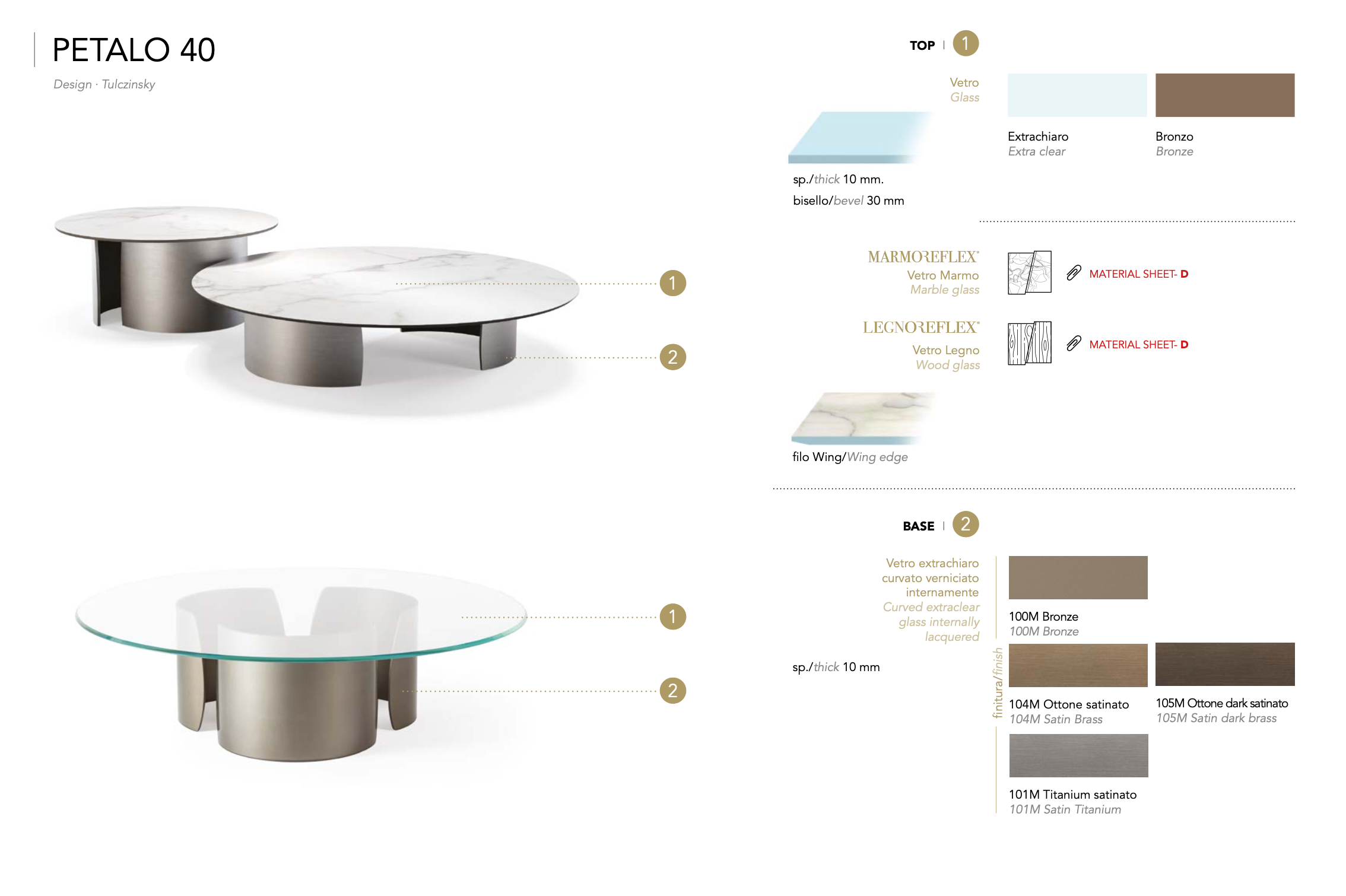 Petalo 40 tavolino top vetro