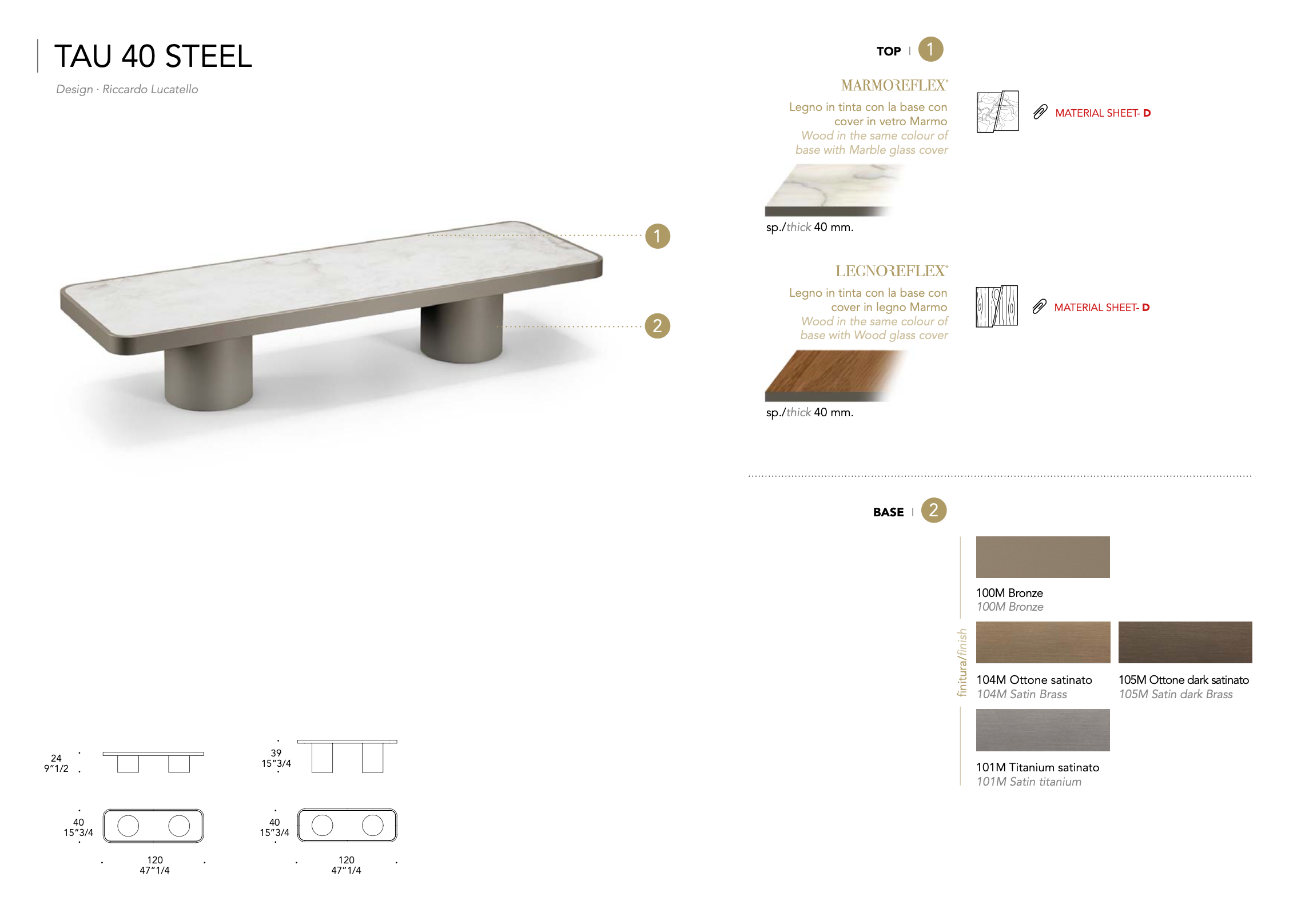 Tau 40 Steel tavolino top marmoreflex