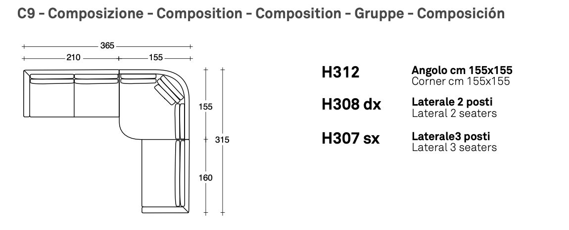 Alexander divano tessuto top