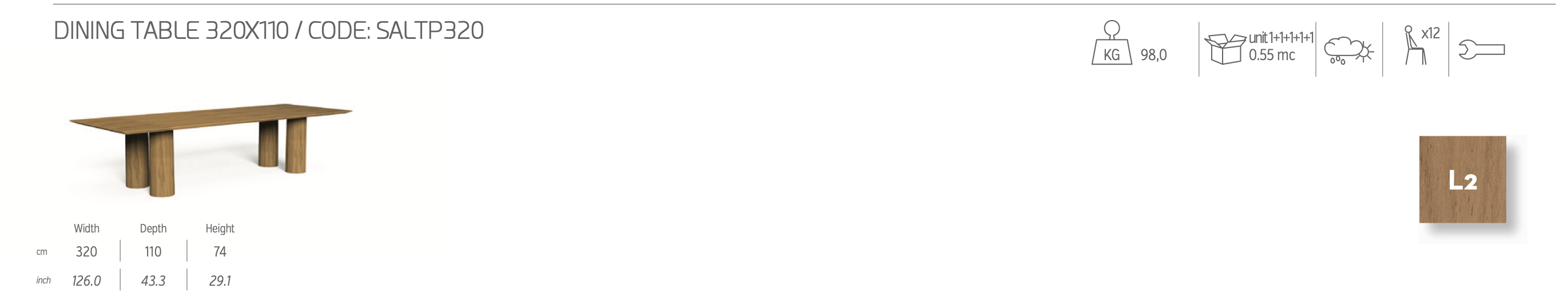 Salinas 320x110 tavolo outdoor