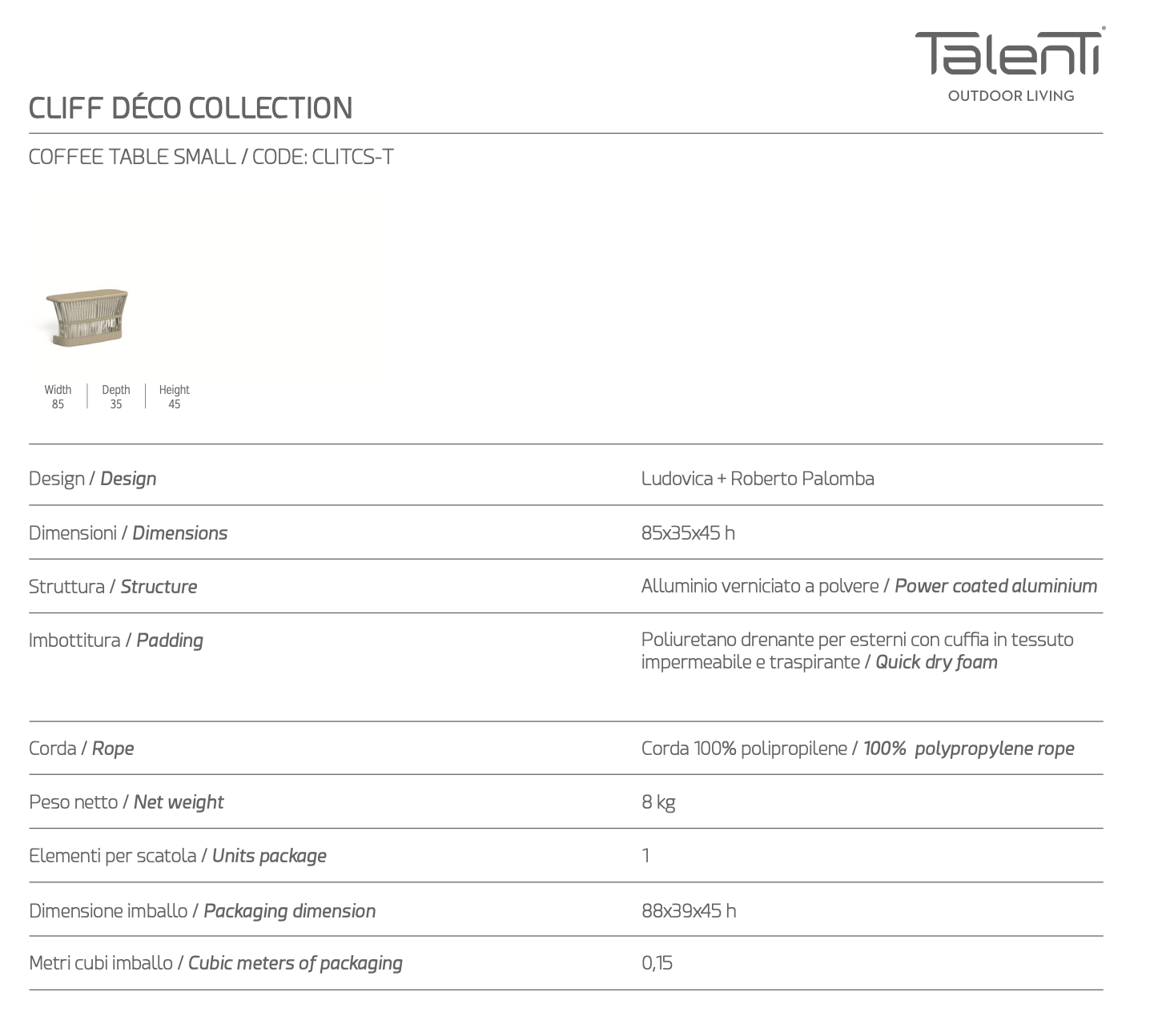 Cliff Piccolo tavolino outdoor