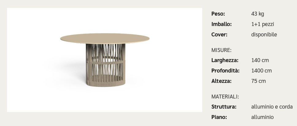 Cliff D140 tavolo outdoor