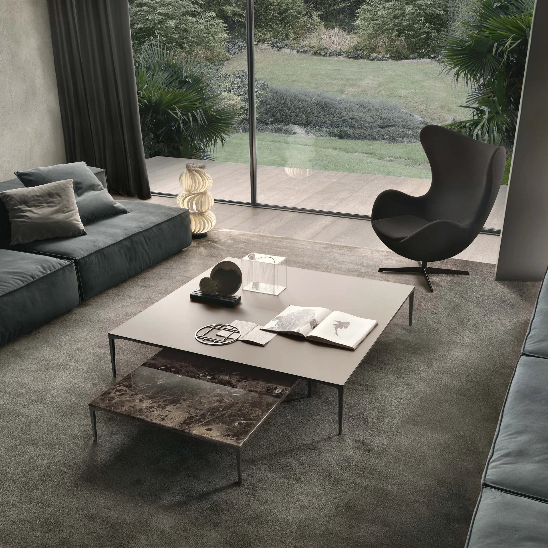 Tray tavolino alluminio top marmo