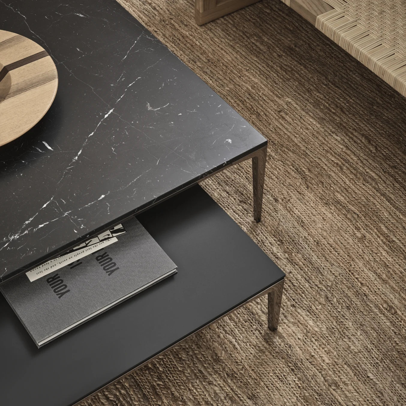 Tray tavolino alluminio top marmo