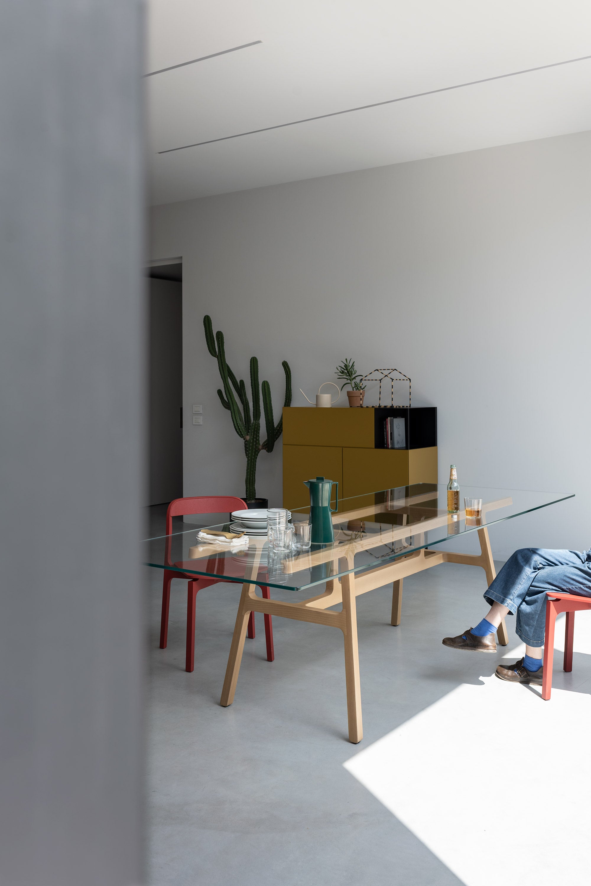 Bottega tavolo con piano rettangolare in legno