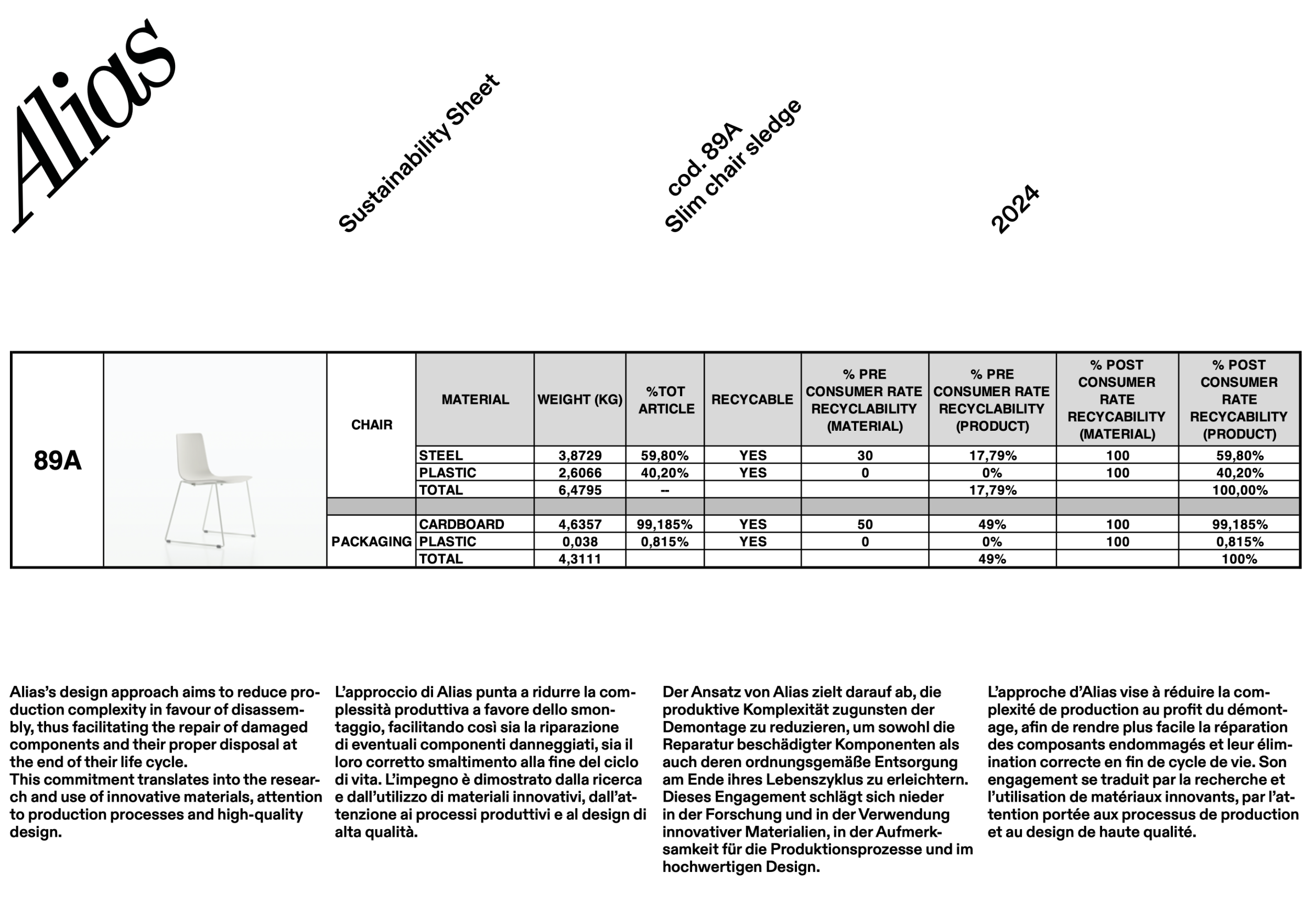 Slim chair sledge sedia