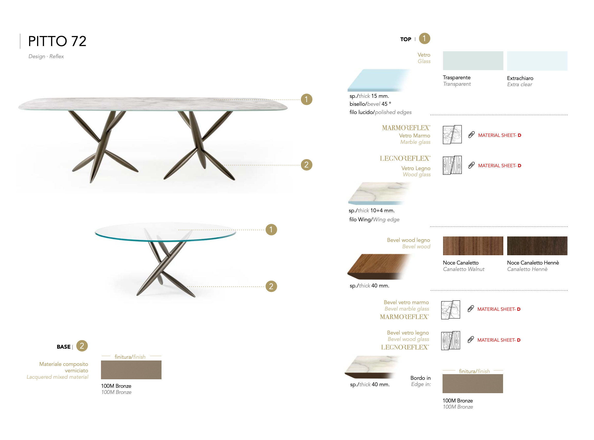 Pitto 72 tavolo piano vetro
