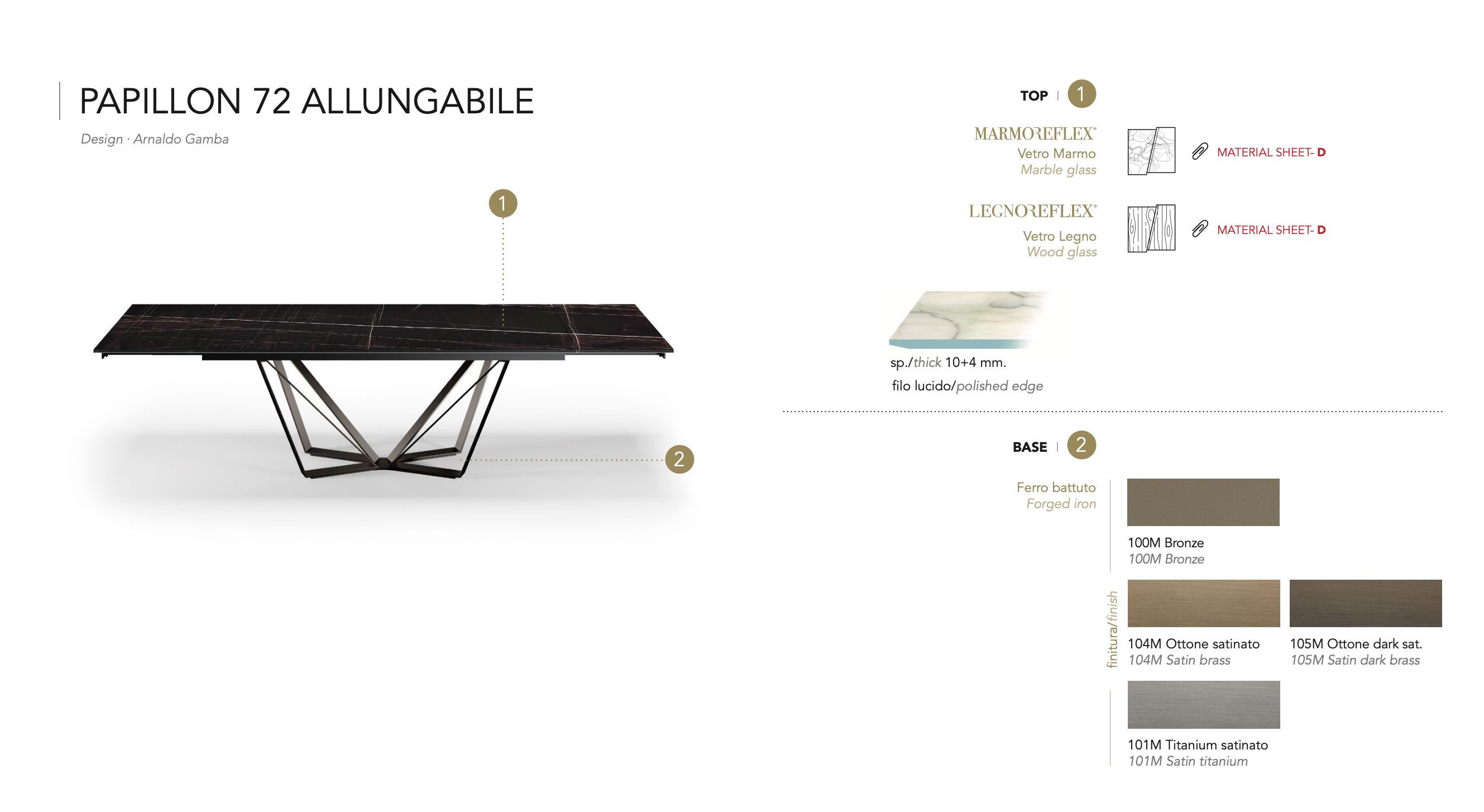 Papillon 72 tavolo allungabile piano legnoreflex