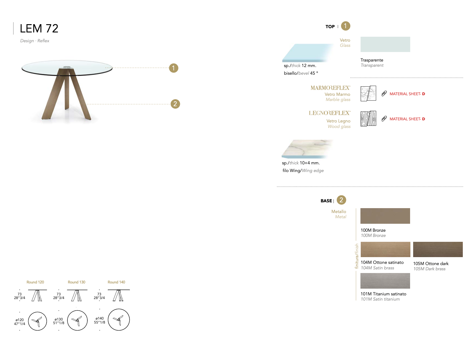 Lem 72 tavolo piano vetro