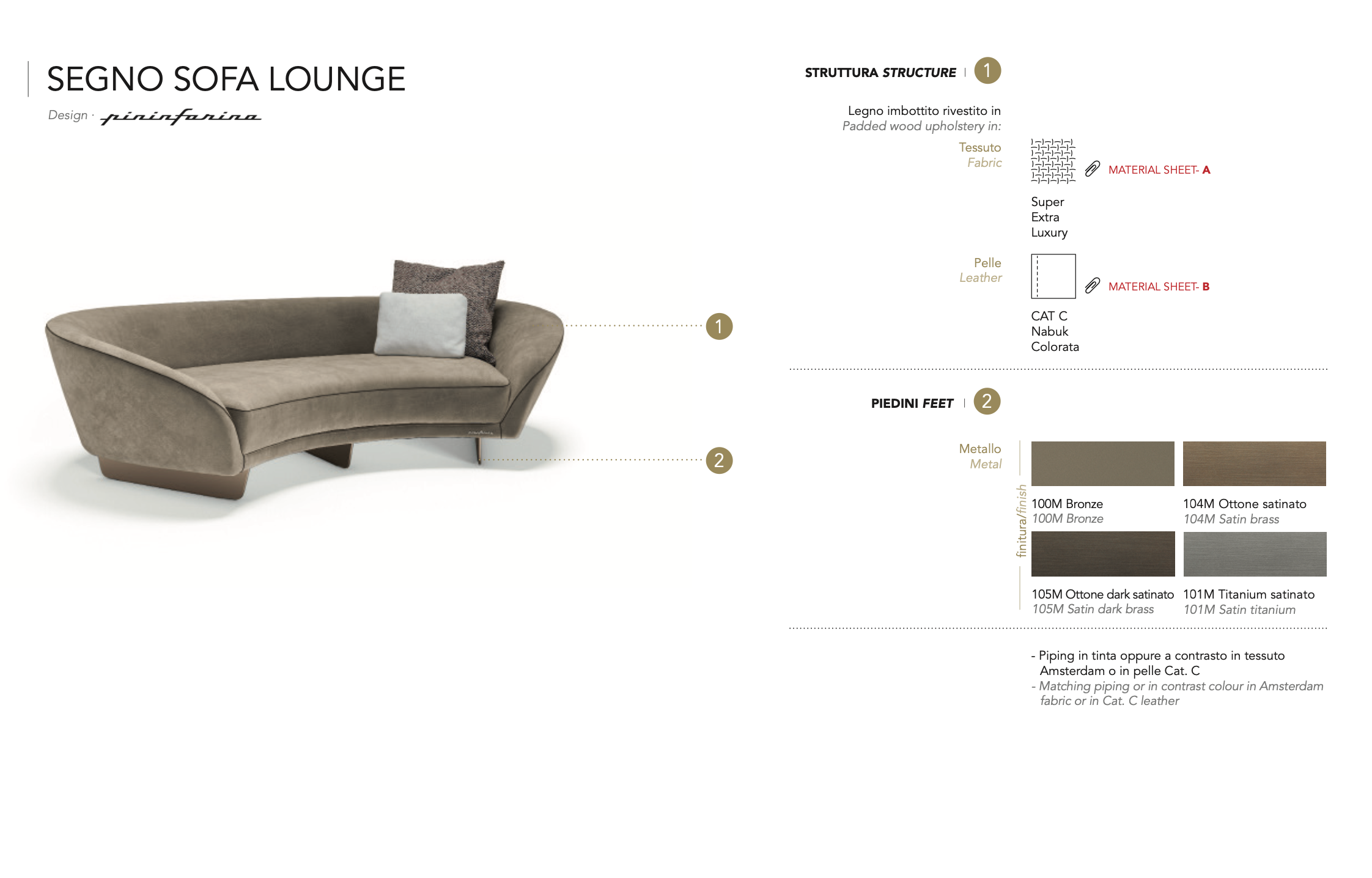 Segno Sofa Lounge divano pelle nabuk