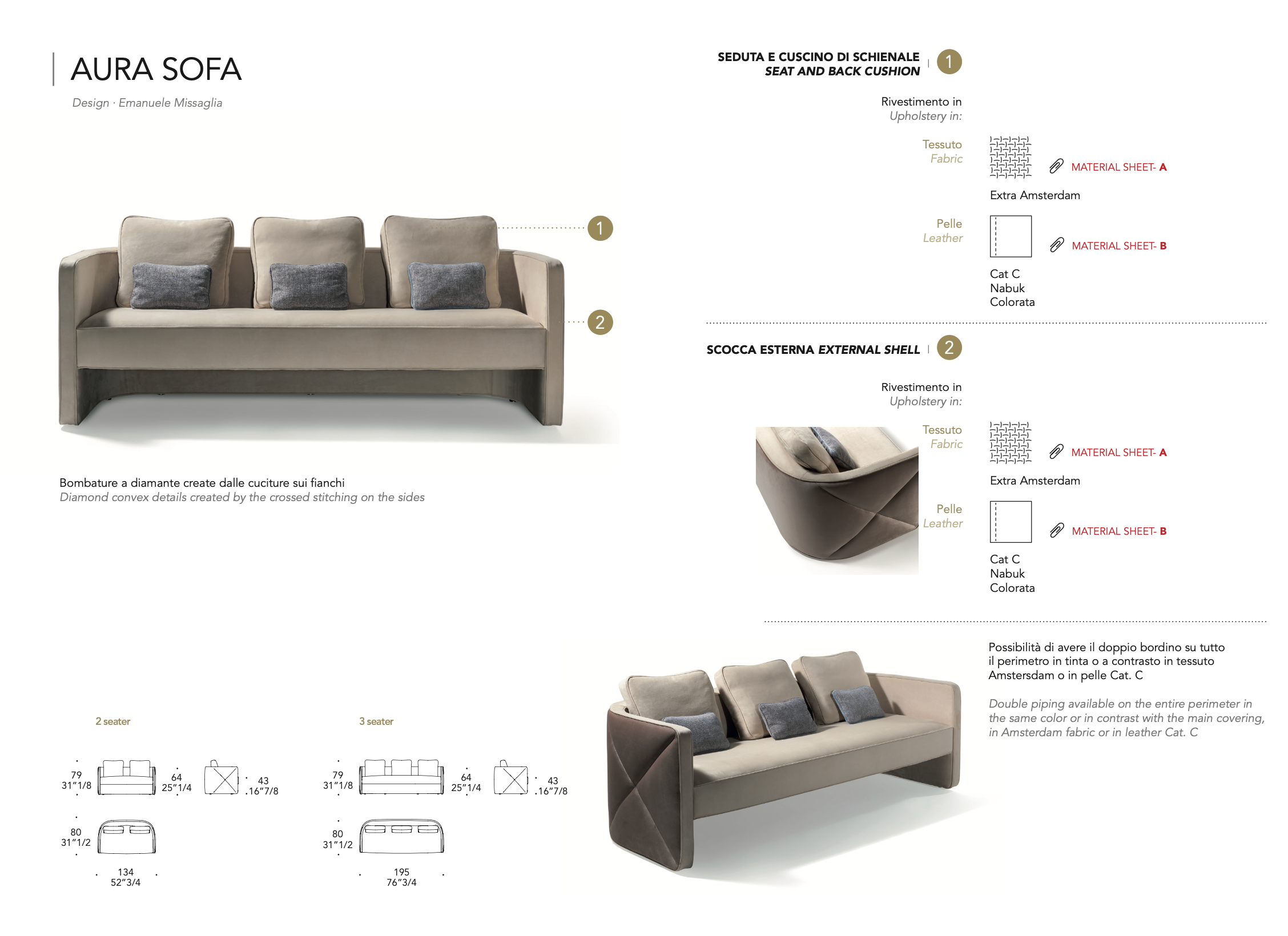 Aura Sofa divano pelle nabuk