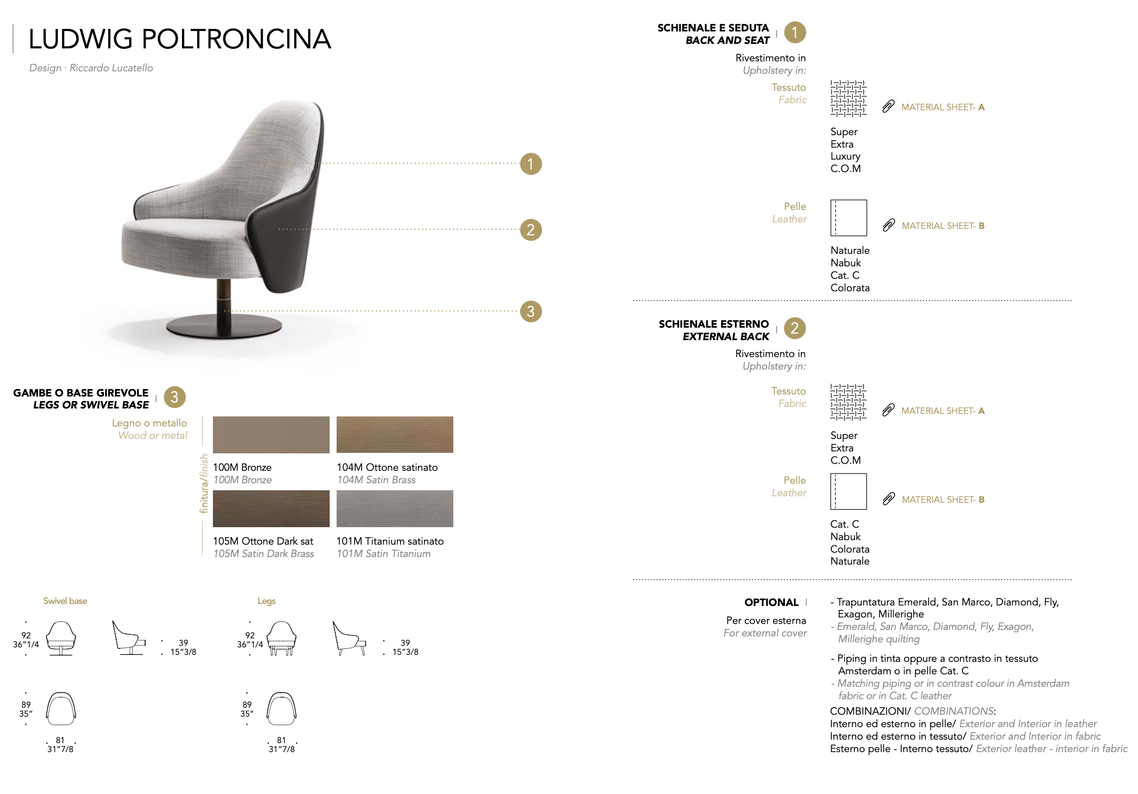 Ludwig poltrona pelle nabuk