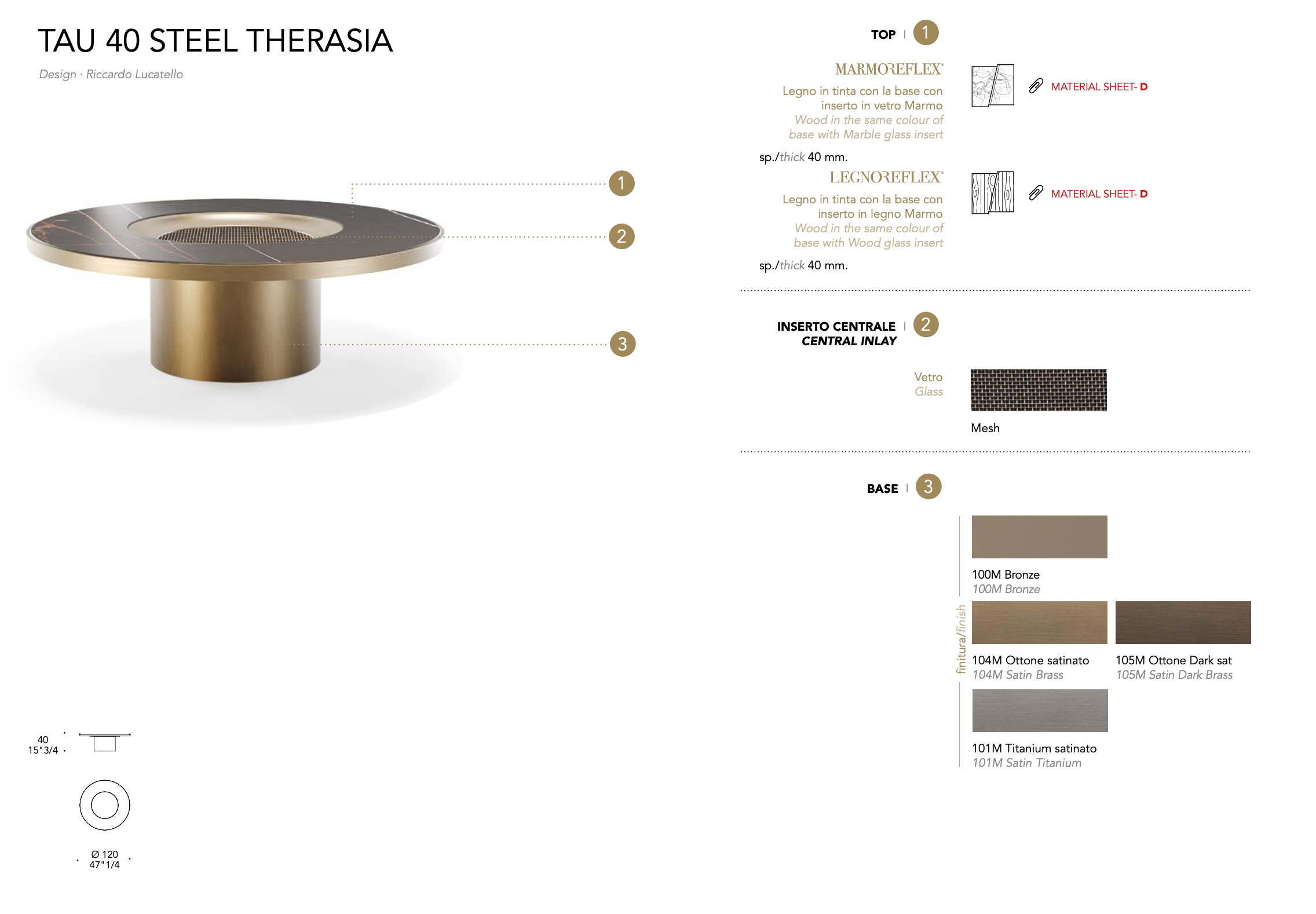 Tau 40 Steel Therasia tavolino top legnoreflex