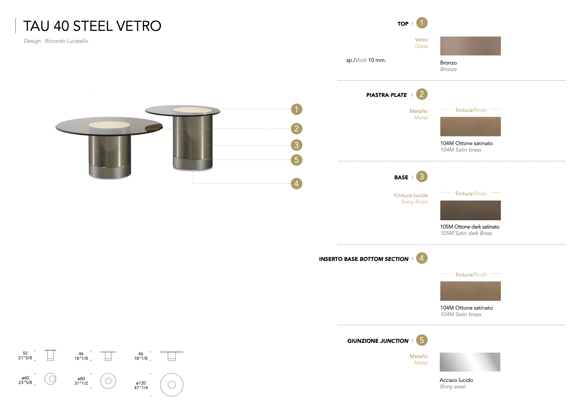 Tau 40 Steel Vetro tavolino