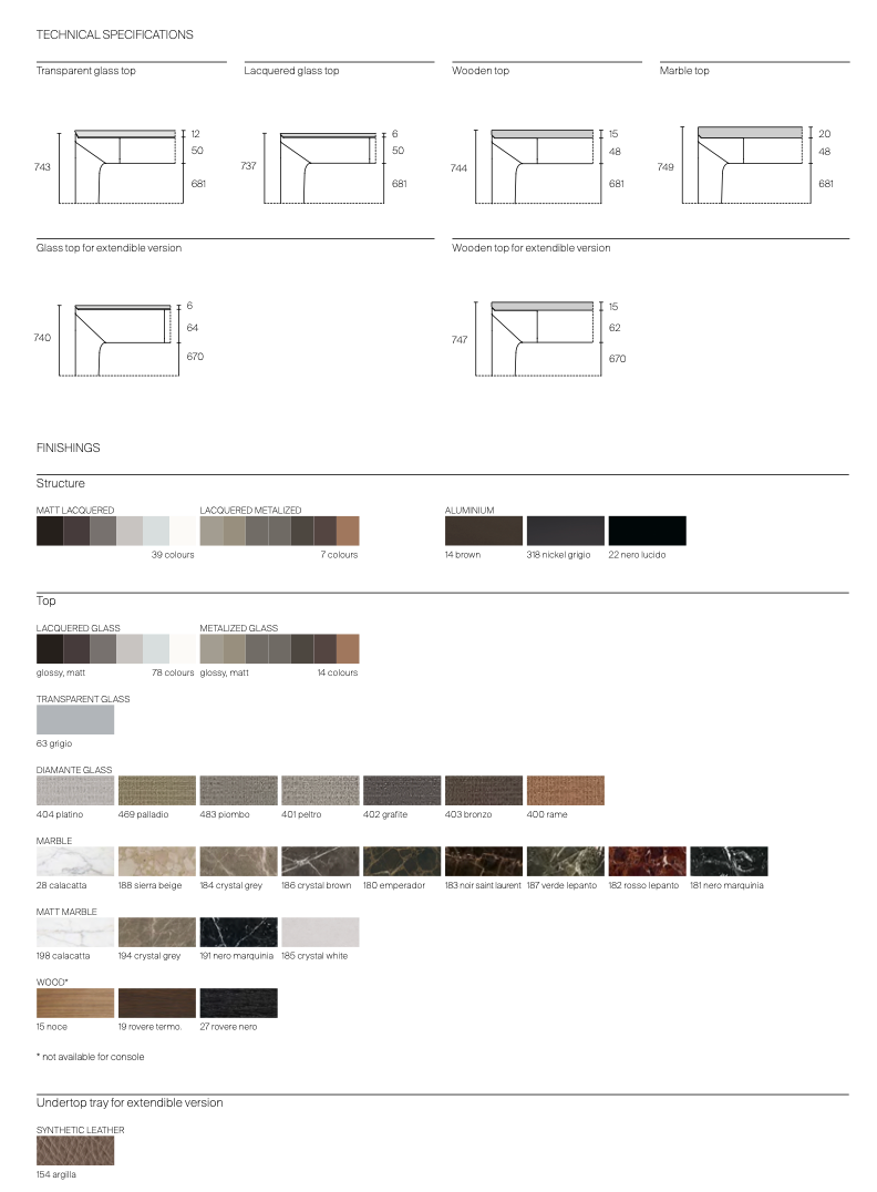 Long Island tavolo allungabile piano vetro laccato diamante