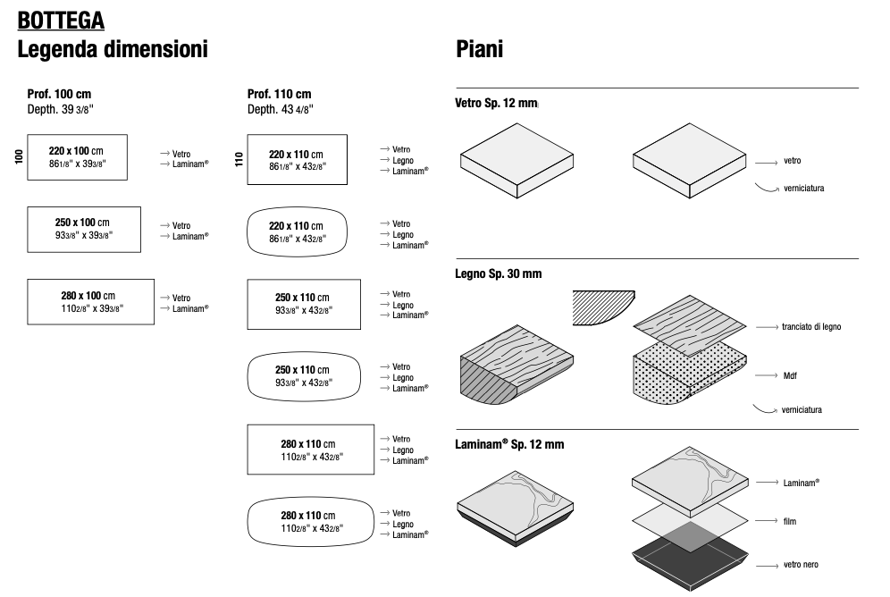 Bottega tavolo con piano rettangolare in legno