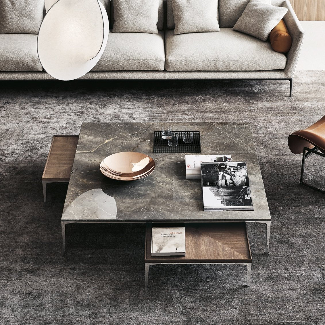 Tray tavolino alluminio top marmo